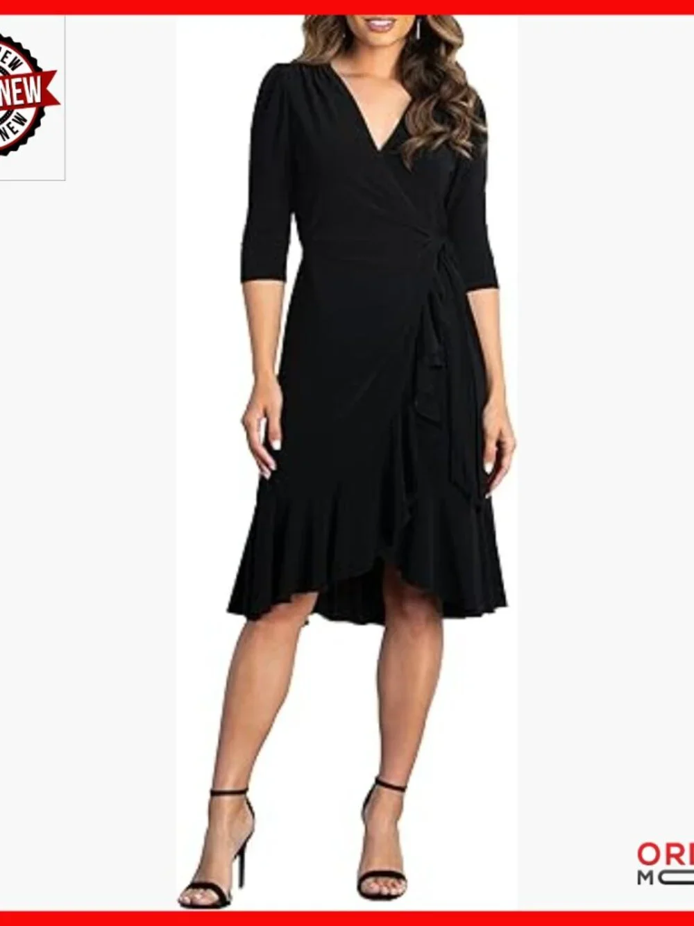 Plus Size Midi Wrap Dress with Ruffled Skirt and Sleeves for Cocktail Work